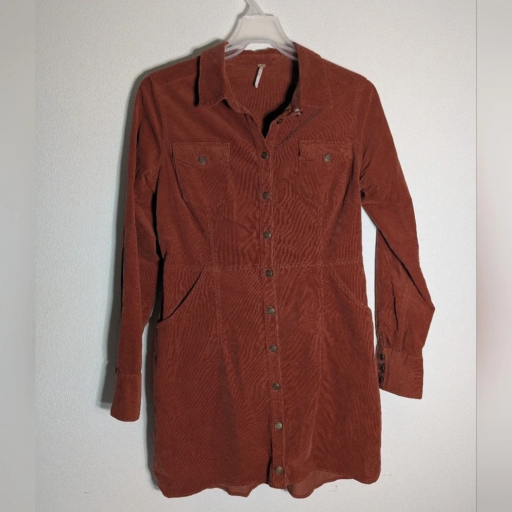 Free People Women's Dress Dynamite Corduroy‎ Burnt Orange Large